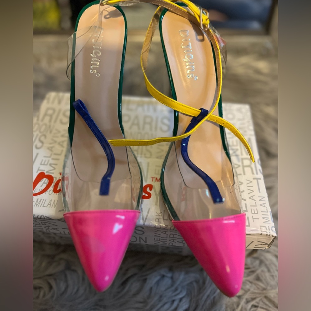 Clear color block heels